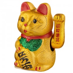 Gato Maneki Neko - Gato de la Suerte Maneki Neko Brazo en Alto y Ojos Abiertos - 17cm